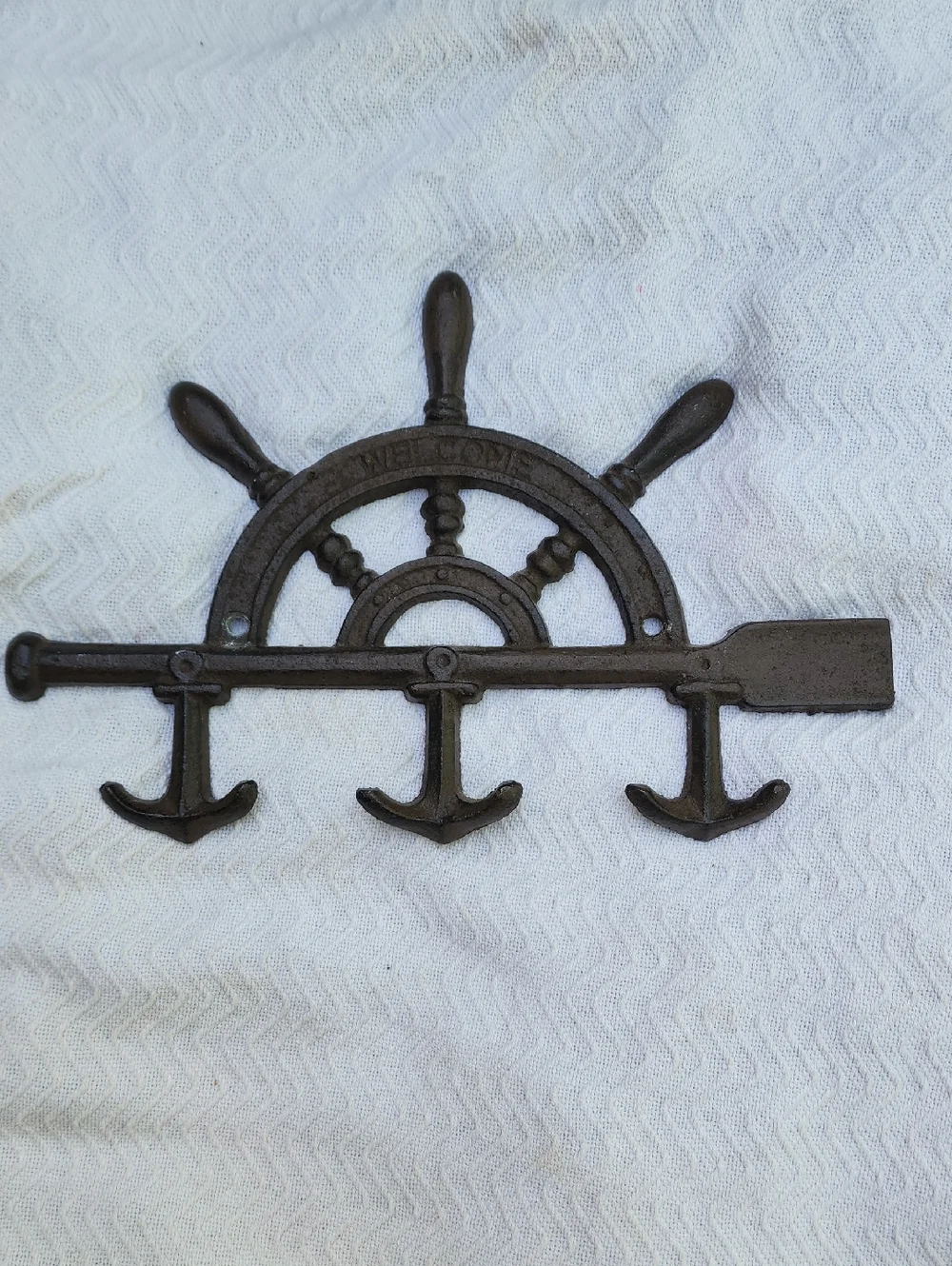 Nautical Ship Wheel Triple Anchor Wall Hook -